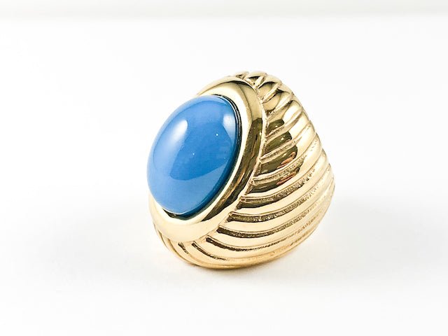 Casual Fun Turquoise Stone Layered Design Steel Ring - HOUSE OF SHE