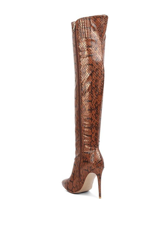 Catalina Snake Print Stiletto Knee Boots - HOUSE OF SHE