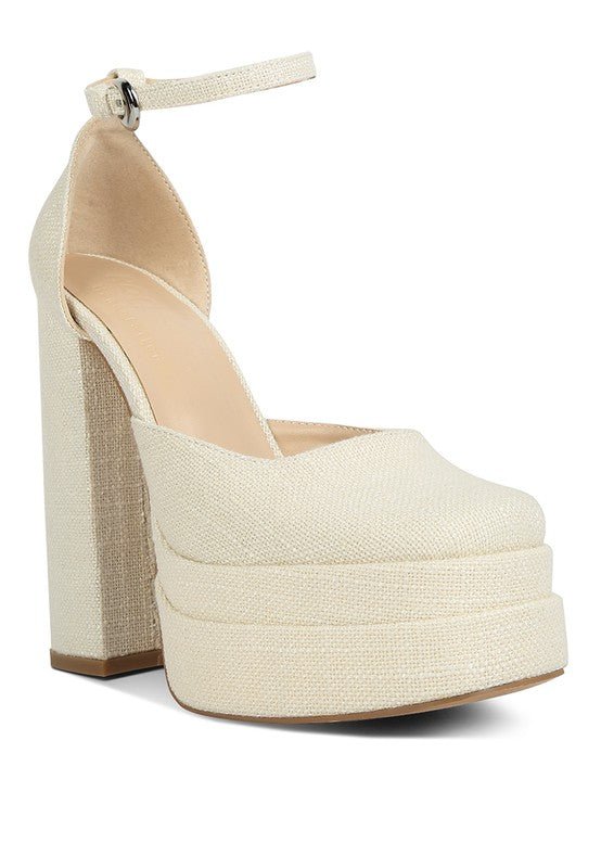 Cosette Embellished Ankle Strap High Block Heel - HOUSE OF SHE