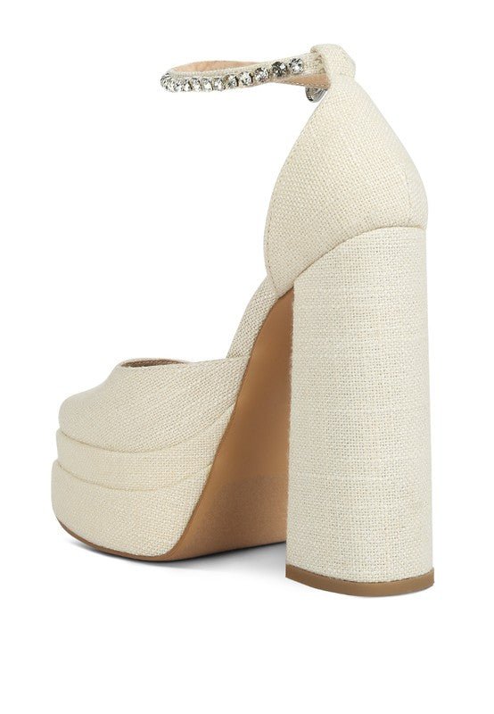 Cosette Embellished Ankle Strap High Block Heel - HOUSE OF SHE