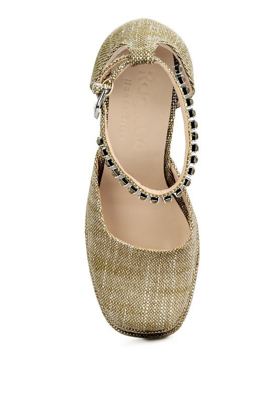 Cosette Embellished Ankle Strap High Block Heel - HOUSE OF SHE