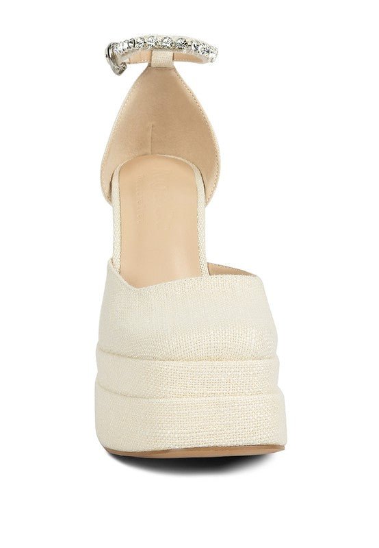 Cosette Embellished Ankle Strap High Block Heel - HOUSE OF SHE
