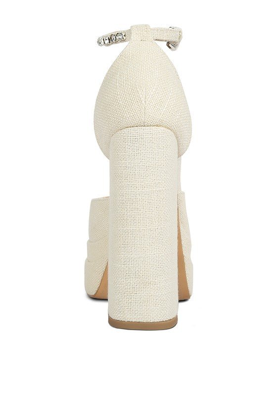 Cosette Embellished Ankle Strap High Block Heel - HOUSE OF SHE