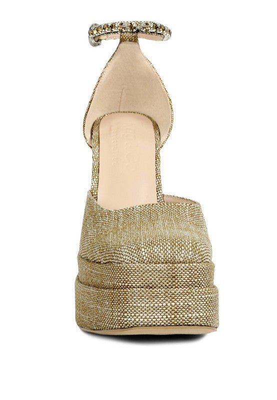 Cosette Embellished Ankle Strap High Block Heel - HOUSE OF SHE