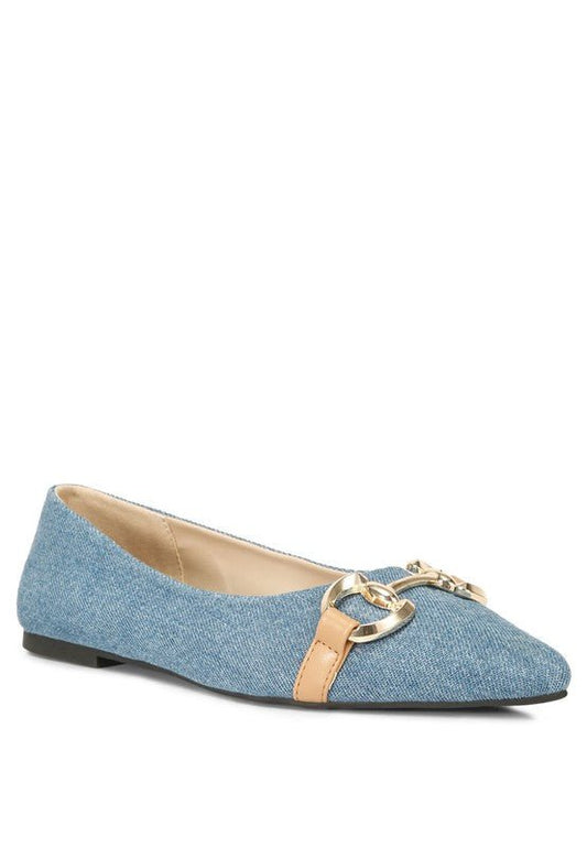 Cressida Denim Horsebit Detail Ballet Flats - HOUSE OF SHE