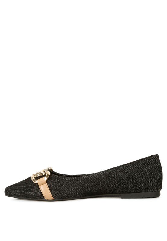 Cressida Denim Horsebit Detail Ballet Flats - HOUSE OF SHE