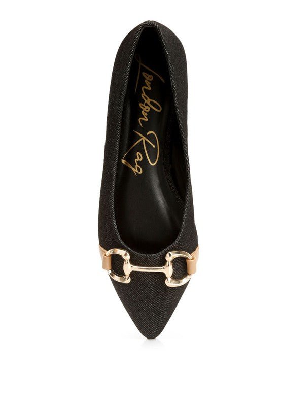 Cressida Denim Horsebit Detail Ballet Flats - HOUSE OF SHE