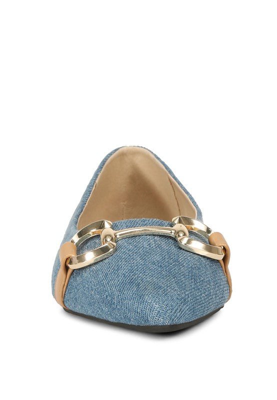 Cressida Denim Horsebit Detail Ballet Flats - HOUSE OF SHE