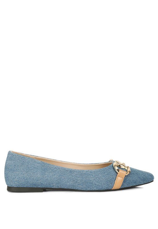 Cressida Denim Horsebit Detail Ballet Flats - HOUSE OF SHE