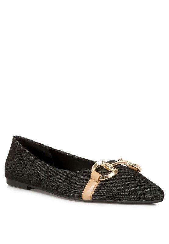 Cressida Denim Horsebit Detail Ballet Flats - HOUSE OF SHE