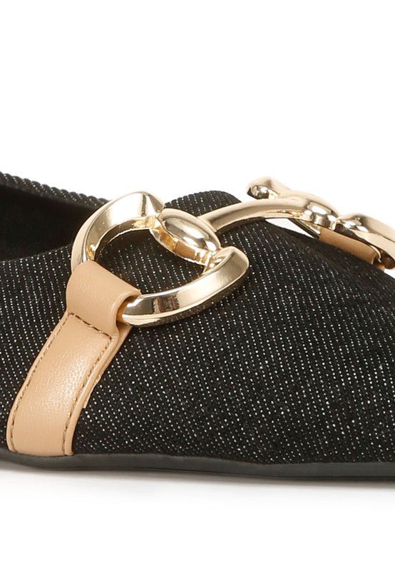 Cressida Denim Horsebit Detail Ballet Flats - HOUSE OF SHE