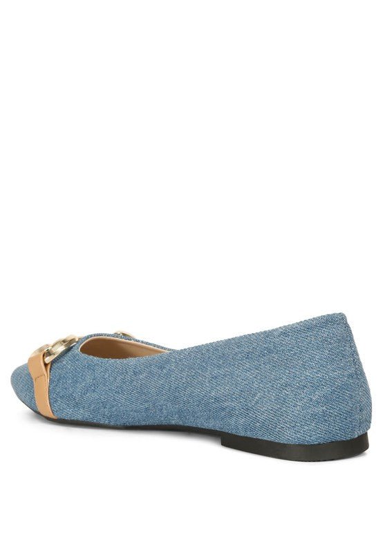 Cressida Denim Horsebit Detail Ballet Flats - HOUSE OF SHE