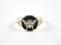 Cute Center Gold Tone Bee Black Enamel Round Shape Gold Tone Silver Ring - HOUSE OF SHE