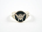 Cute Center Gold Tone Bee Black Enamel Round Shape Gold Tone Silver Ring - HOUSE OF SHE