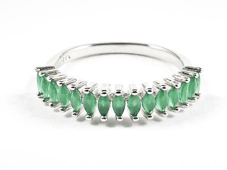 Dainty Thin Multi Marquis Cut Jade Color CZ Silver Ring - HOUSE OF SHE