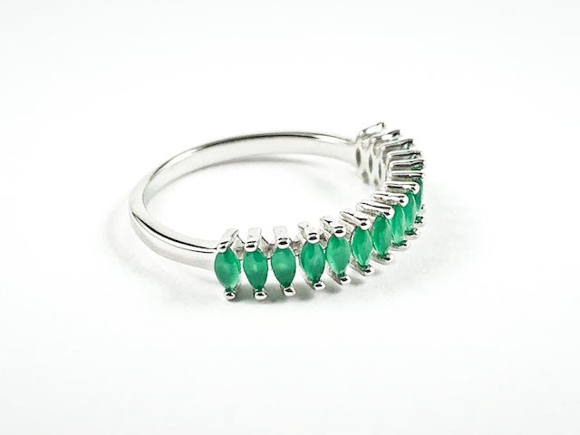 Dainty Thin Multi Marquis Cut Jade Color CZ Silver Ring - HOUSE OF SHE