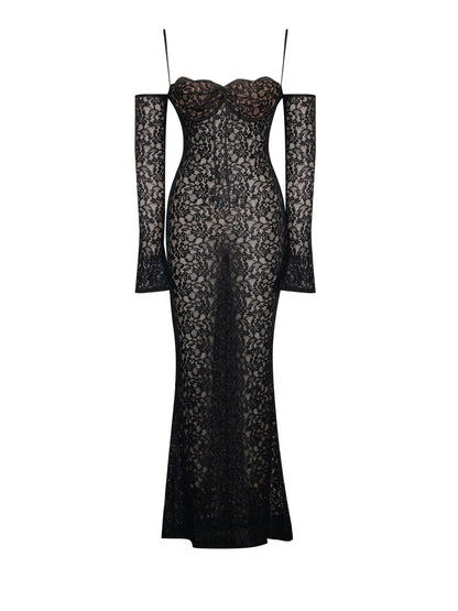 Daya Black Lace Long Sleeve Maxi Dress - HOUSE OF SHE