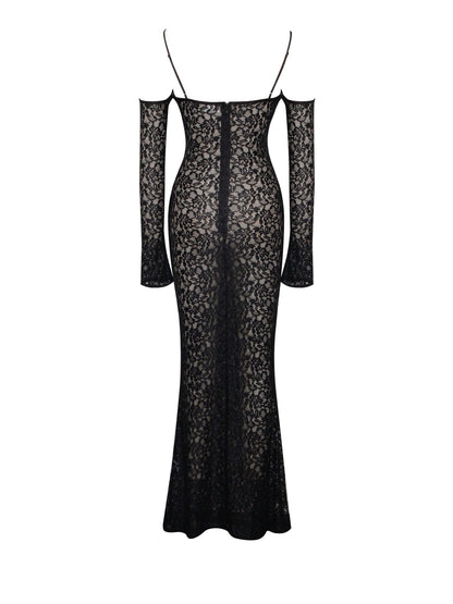 Daya Black Lace Long Sleeve Maxi Dress - HOUSE OF SHE