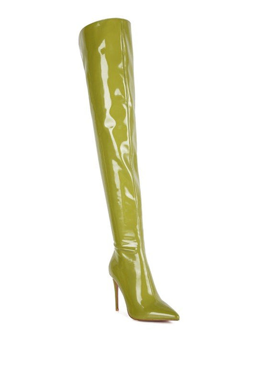 Eclectic Patent Pu Long Stiletto Boots - HOUSE OF SHE