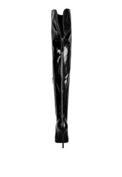 Eclectic Patent Pu Long Stiletto Boots - HOUSE OF SHE