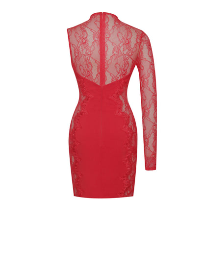 Eenia Red Lace Sleeve Mini Dress - HOUSE OF SHE