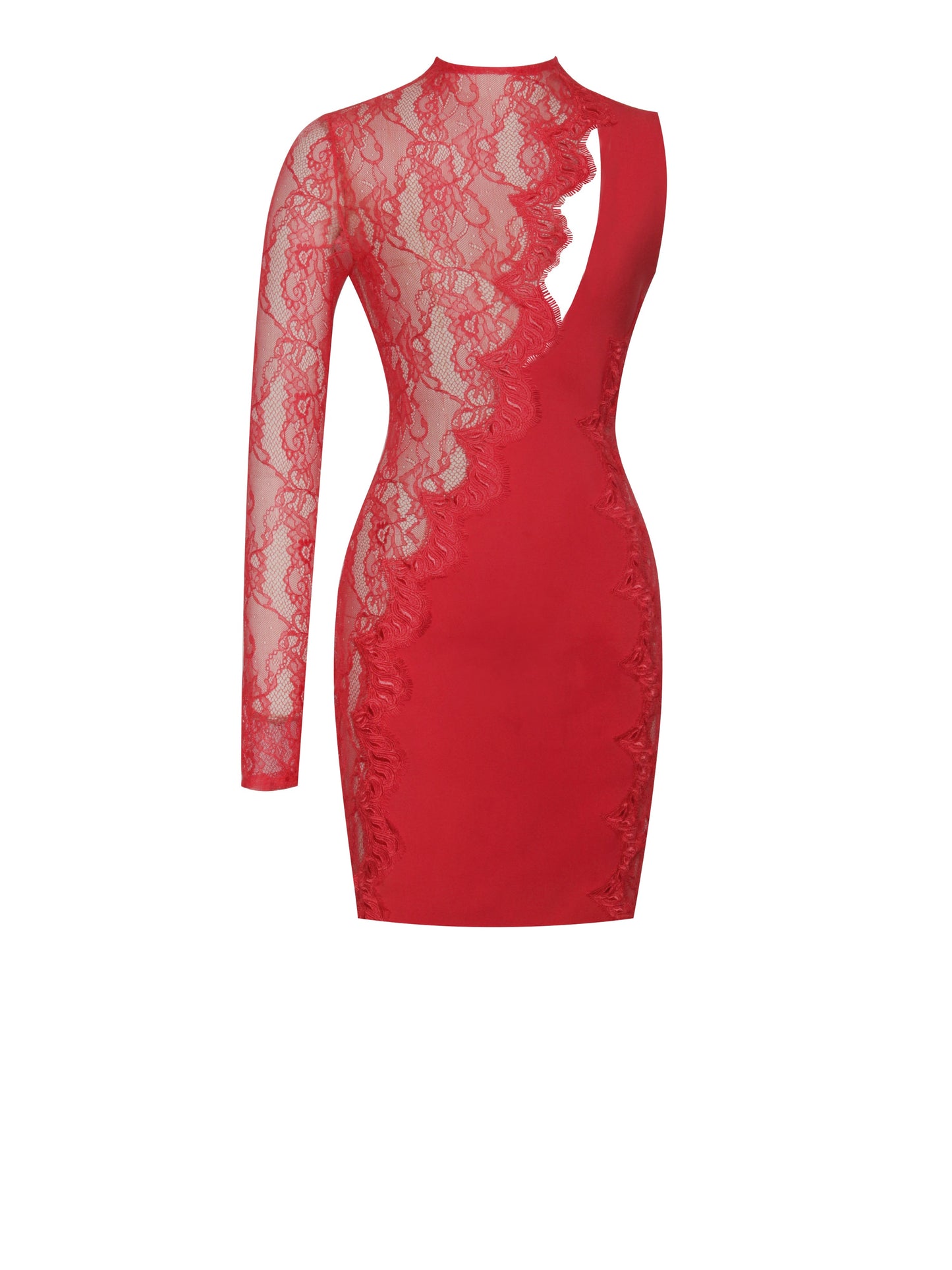 Eenia Red Lace Sleeve Mini Dress - HOUSE OF SHE