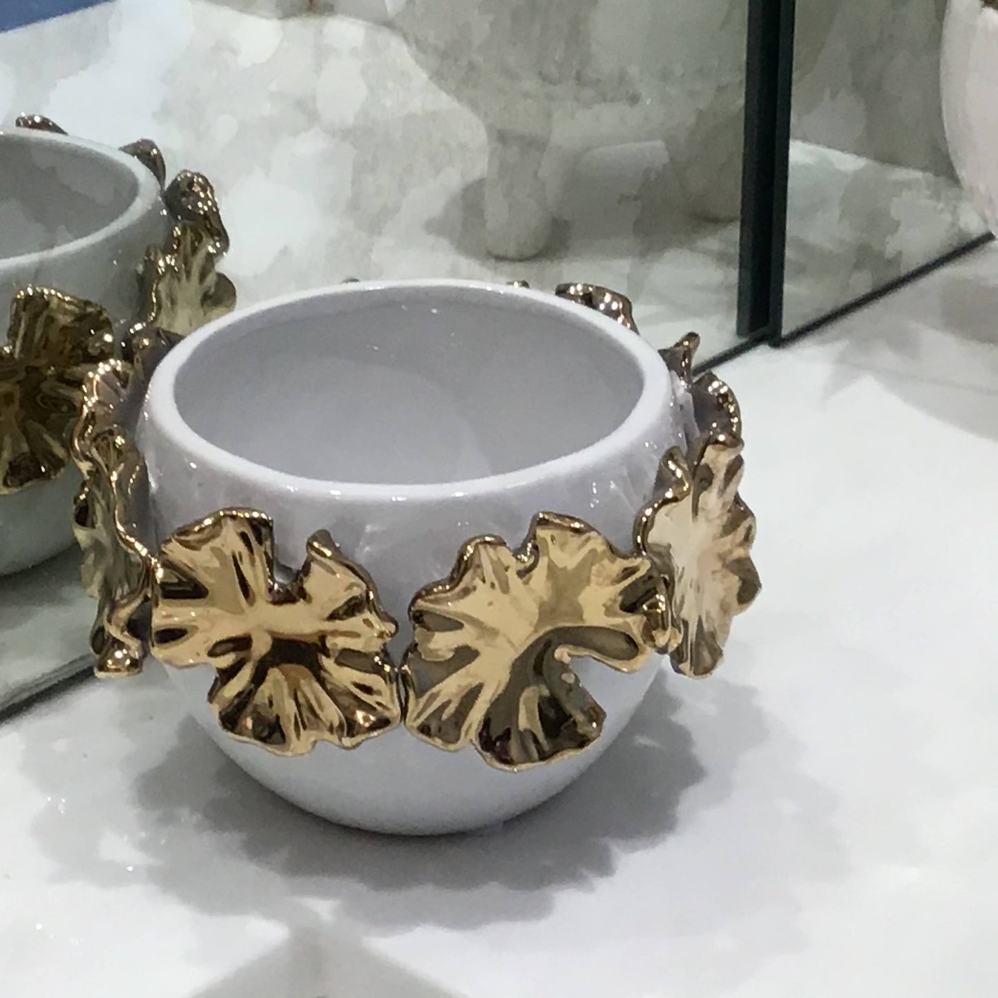 White Snack Bowl With Gold Floral Design