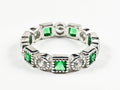 Elegant Beautiful Round & Green Square CZ Eternity Silver Band Ring - HOUSE OF SHE