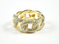 Elegant Chain Link Design Pave CZ Eternity Gold Tone Silver Band Ring - HOUSE OF SHE