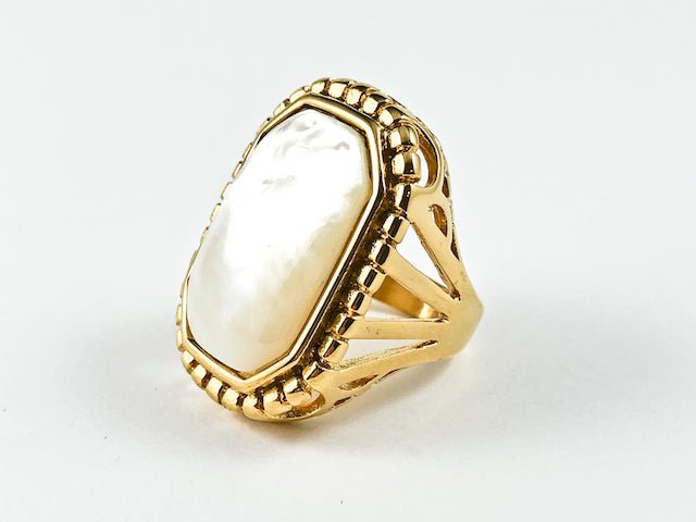 Mother Of Pearl Gold Tone Steel Ring - HOUSE OF SHE