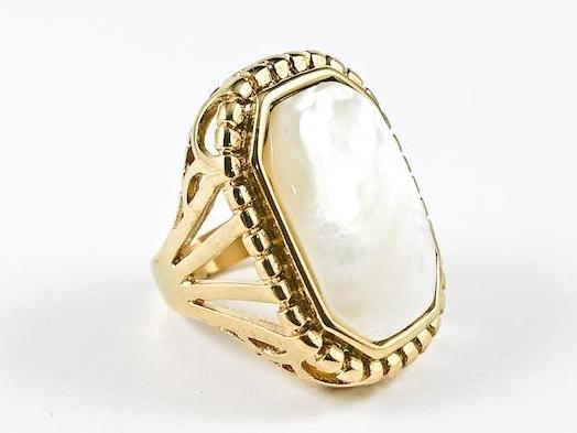 Mother Of Pearl Gold Tone Steel Ring - HOUSE OF SHE