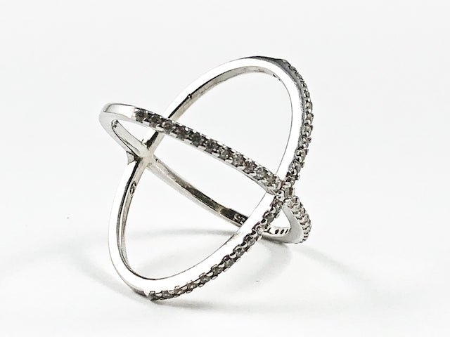 Elegant Large X Shape & Form Open CZ Silver Ring - HOUSE OF SHE