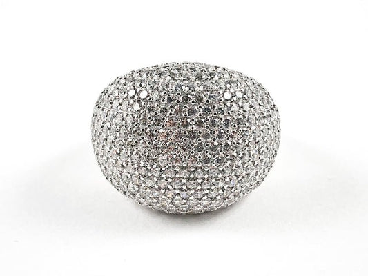 Elegant Micro Pave CZ Large Dome Silver Ring - HOUSE OF SHE