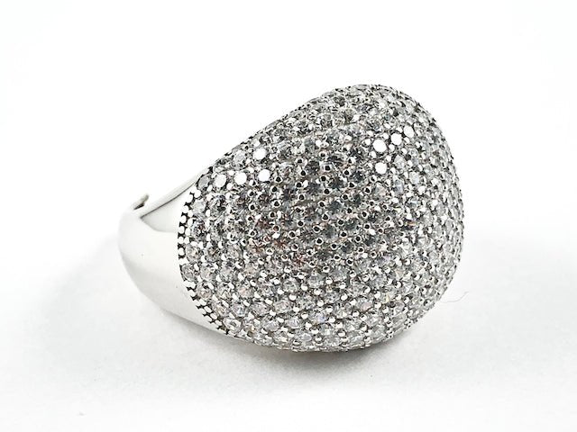 Elegant Micro Pave CZ Large Dome Silver Ring - HOUSE OF SHE