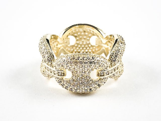 Elegant Micro Pave CZ Link Design Eternity Gold Tone Silver Ring - HOUSE OF SHE