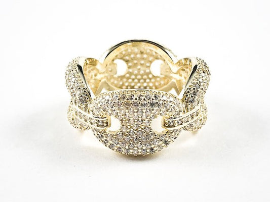 Elegant Micro Pave CZ Link Design Eternity Gold Tone Silver Ring - HOUSE OF SHE