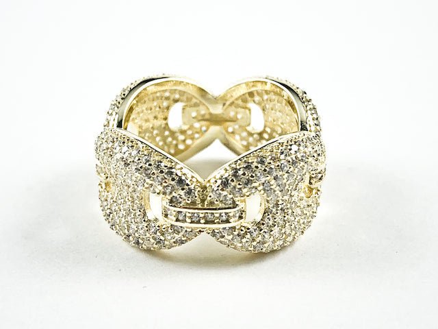 Elegant Micro Pave CZ Link Design Eternity Gold Tone Silver Ring - HOUSE OF SHE