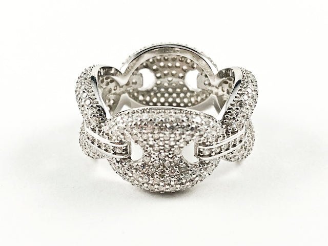 Elegant Micro Pave CZ Link Design Eternity Silver Ring - HOUSE OF SHE