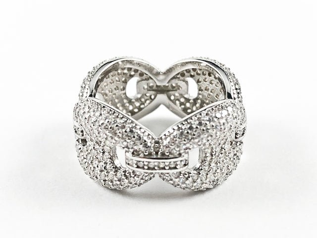Elegant Micro Pave CZ Link  Design Eternity Silver Ring - HOUSE OF SHE