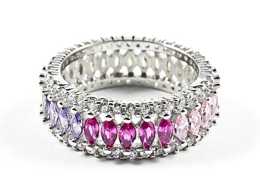 Elegant Multi Color Large Marquise Shape CZ Middle Row Eternity Silver Ring - HOUSE OF SHE