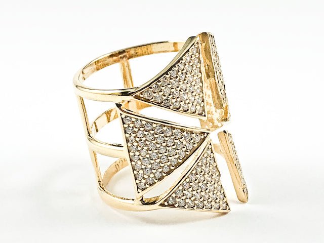 Elegant Multi Triangle Open Pattern Micro CZ Setting Gold Tone Silver Ring - HOUSE OF SHE