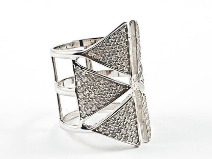 Elegant Multi Triangle Open Pattern Micro CZ Setting Silver Ring - HOUSE OF SHE