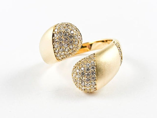 Elegant Open Pave CZ Duo Ends Wrap Design Matte Finish Gold Tone Silver Ring - HOUSE OF SHE