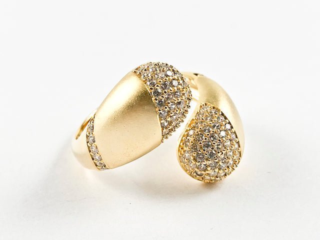 Elegant Open Pave CZ Duo Ends Wrap Design Matte Finish Gold Tone Silver Ring - HOUSE OF SHE