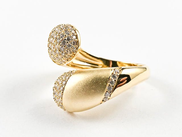 Elegant Open Pave CZ Duo Ends Wrap Design Matte Finish Gold Tone Silver Ring - HOUSE OF SHE