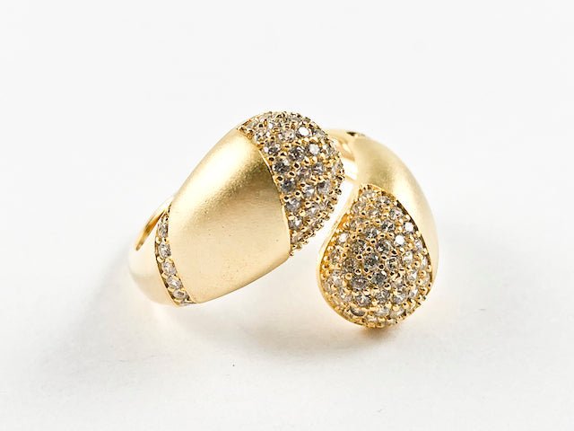 Elegant Open Pave CZ Duo Ends Wrap Design Matte Finish Gold Tone Silver Ring - HOUSE OF SHE