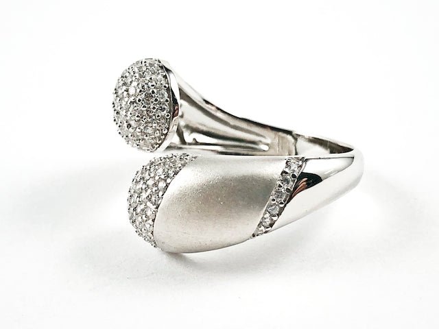 Elegant Open Pave CZ Duo Ends Wrap Design Matte Finish Silver Ring - HOUSE OF SHE