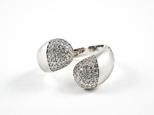 Elegant Open Pave CZ Duo Ends Wrap Design Matte Finish Silver Ring - HOUSE OF SHE