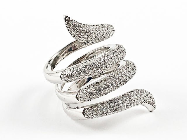 Elegant Snake Style Swirl Design Style Pave CZ Silver Ring - HOUSE OF SHE