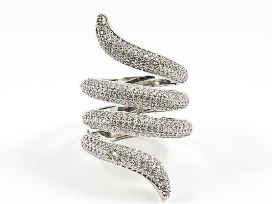 Elegant Snake Style Swirl Design Style Pave CZ Silver Ring - HOUSE OF SHE